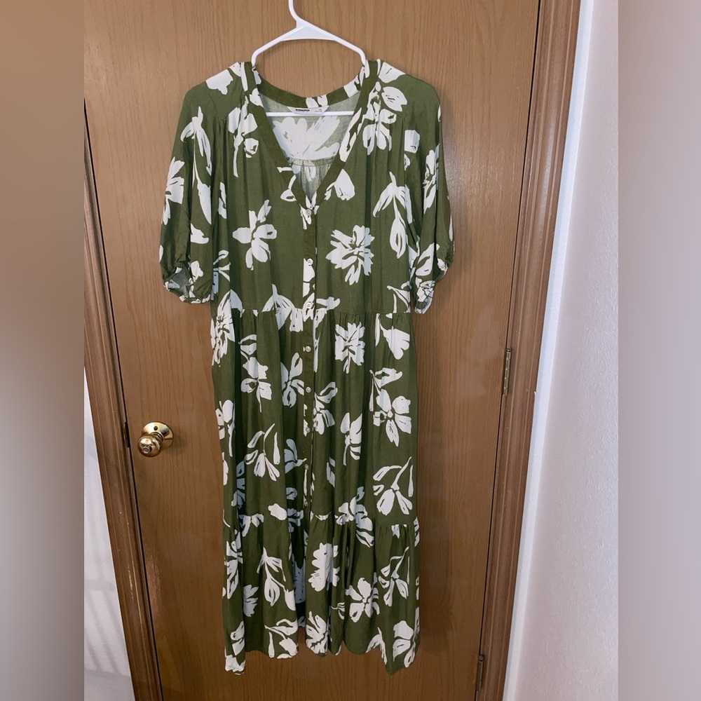 Sonoma Petite Large midi dress green floral print hawaii cotton light weight